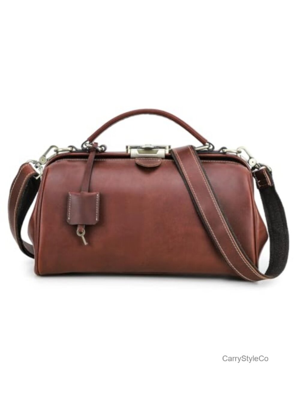 Vintage Doctor Bag Purse Full Grain Leather Top Handle Satchel with Lock and Key